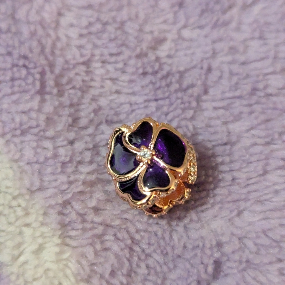 Elegant Purple Pansy Flower Charm